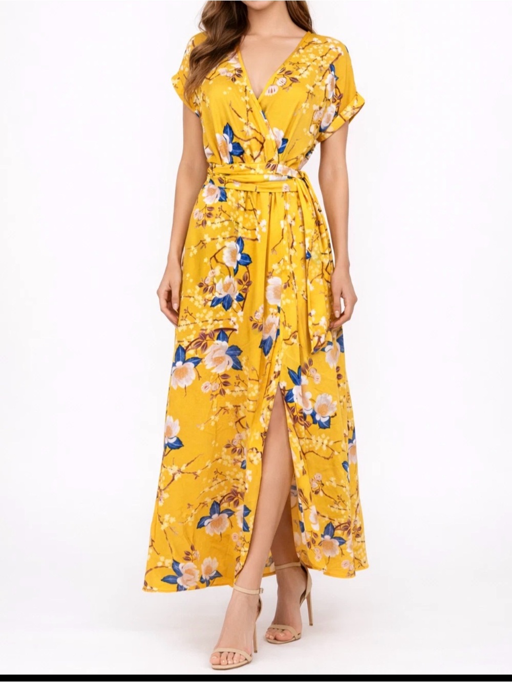 Meghan LA Floral Wrap Maxi Dress - Yellow